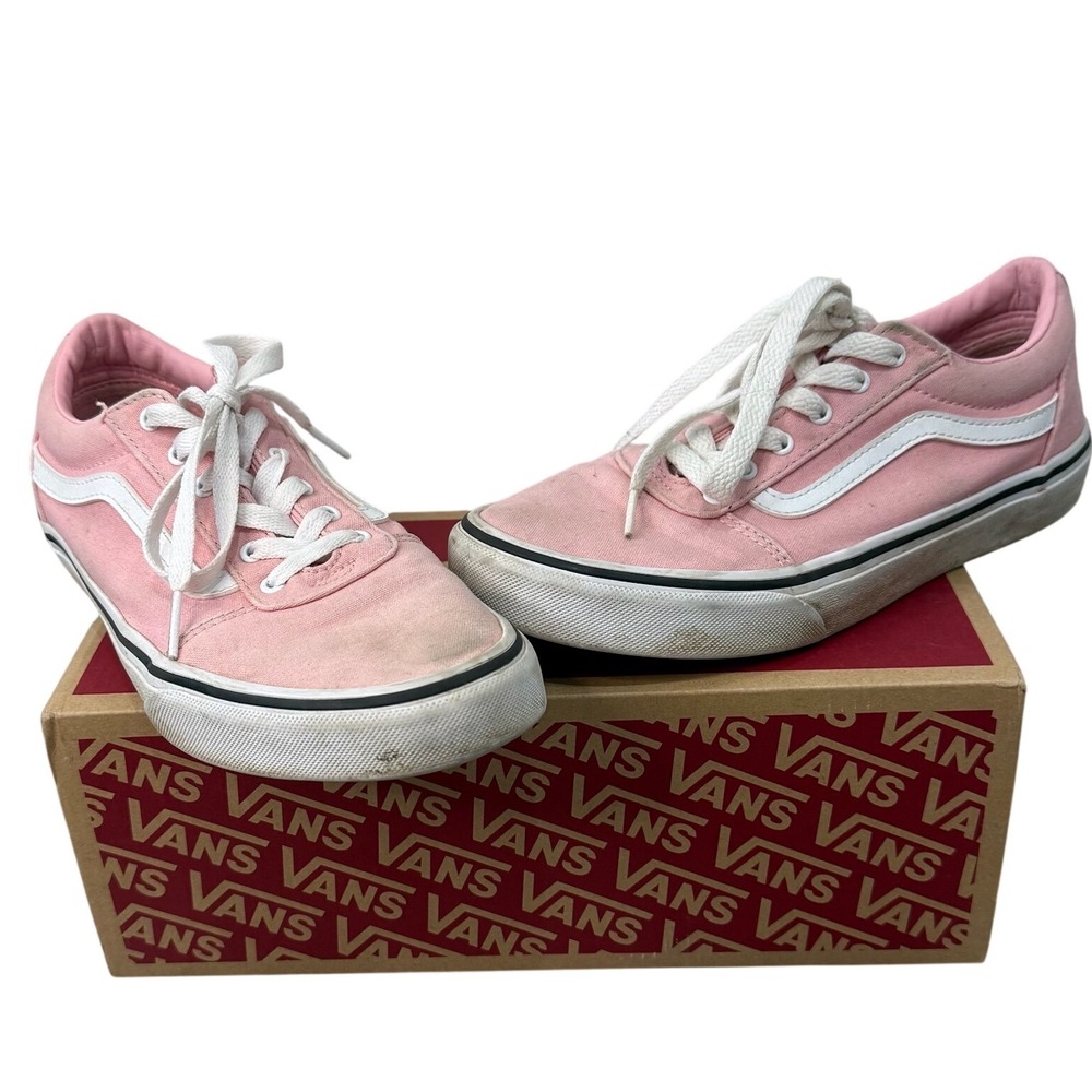 Vans Ward Low Top Sneakers Youth 6 Pink Canvas Skate Shoes White Stripe